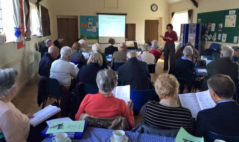 The Church Hall being used for a meeting with presentation.