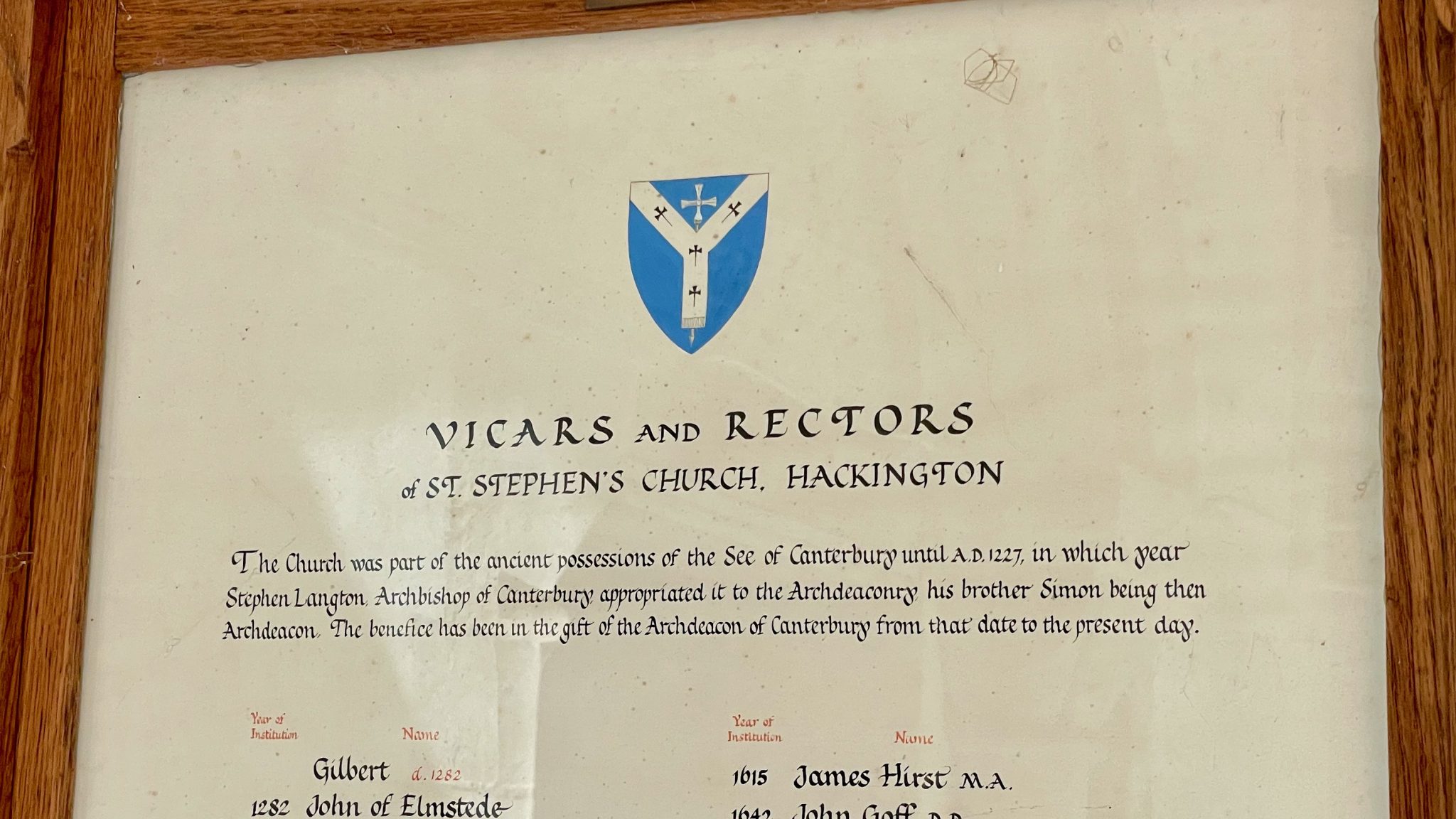 Vicars and Rectors St Stephen's Church, Canterbury